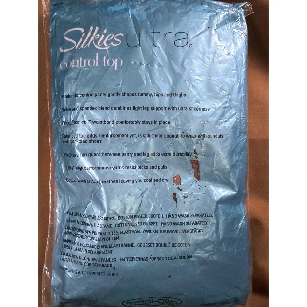 Silkies Ultra Control Top Pantyhose Women Lg.  Nude Sheer Nylon Shapewear Tights